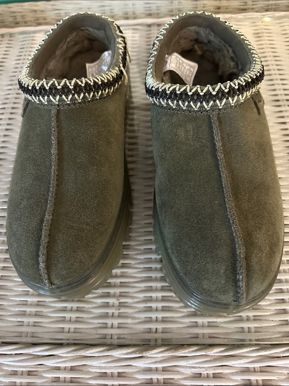 UGG Olive Suede Shearling-Lined Slip-On Loafers
